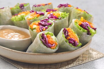 Vietnam Spring Roll. Vietnamese spring rolls, summer spring rolls, or salad spring rolls, a...