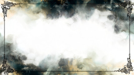 Gothic frame with dark decorative corners and ghostly fog