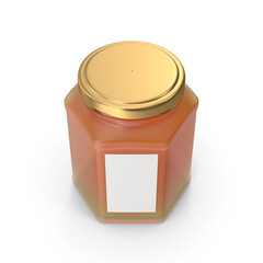 Honey Jar Golden Lid, Amber Honey Blank Label, 3d, transparent background, PNG