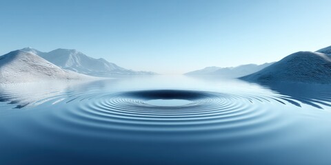 Serene Snowy Mountain Landscape with Calm Lake and Clear Blue Sky during Daytime.