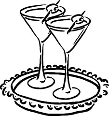 Martini Glasses on Tray Sketch for Summer Cafe Branding