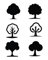 Six Stylized Tree Silhouettes Depicted in Black and White Presenting a Variety of Arboreal Forms and Designs.