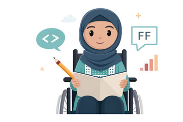 Fototapeta premium Inclusive Empowerment: A Determined Woman Navigates Her Passion and the Pursuit of Knowledge. A depiction of an independent, intelligent individual embracing her potential.