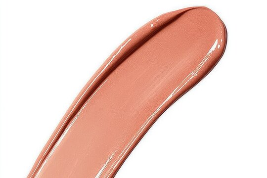 A smear of light peach-toned lip product against a white background