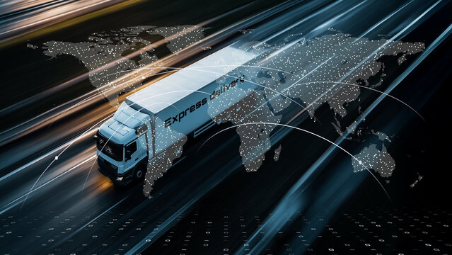 Autonomous express truck, modern AI-powered transportation system in action