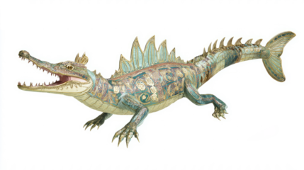 Makara, mythical sea creature, ancient indian style, isolated on white