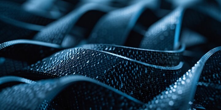 A closeup of blue ropes with water droplets creates an abstract textured pattern - Powered by Adobe