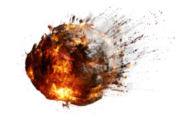 Meteor impact explosion in outer space minimal on white