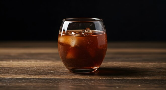 Glass of furit water on wooden table with dark background