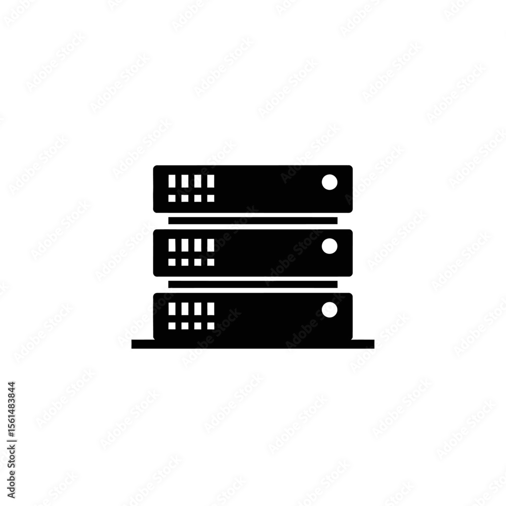 Poster a stack of three black computer servers, isolated on white background