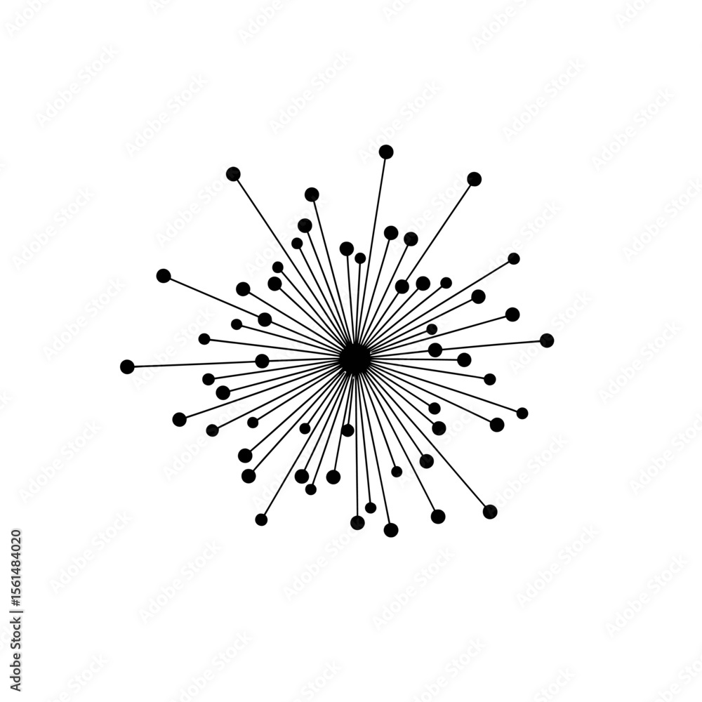 Poster a modern abstract design featuring lines and dots radiating from a central point, isolated on white 