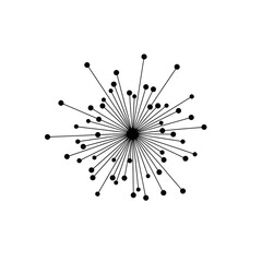 A modern abstract design featuring lines and dots radiating from a central point, isolated on white background