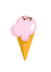 Waffle ice cream with pink foam and chocolate pieces