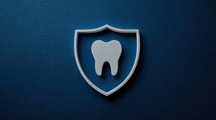 Detail shot of tooth inside a shield emblem symbolizing dental protection and oral health care.