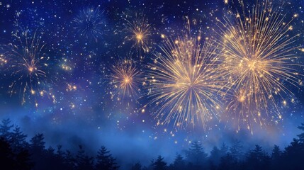 Fototapeta premium Colorful Fireworks Explosion in Night Sky Celebrating a Festive Event.