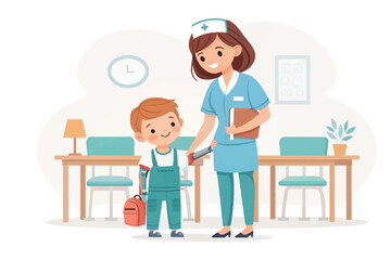 Nurse and Child: A warm and comforting scene of a caring nurse interacting with a young child, possibly in a medical setting, conveying a sense of trust, support, and care.