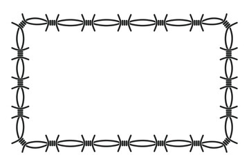 Rectangular frame made of barbed wire on a white background