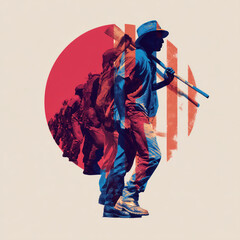worker with red american flag