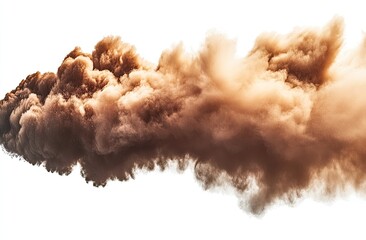A large cloud of brownish-orange dust against a white background