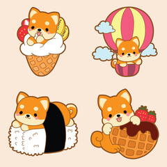 Four Shiba Inu pups styled as desserts