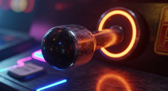 Retro arcade gaming experience joystick bathed in neon hues a nostalgia trip - Powered by Adobe