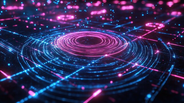 Neon Digital Core Futuristic Data Network and Technology Visualization

