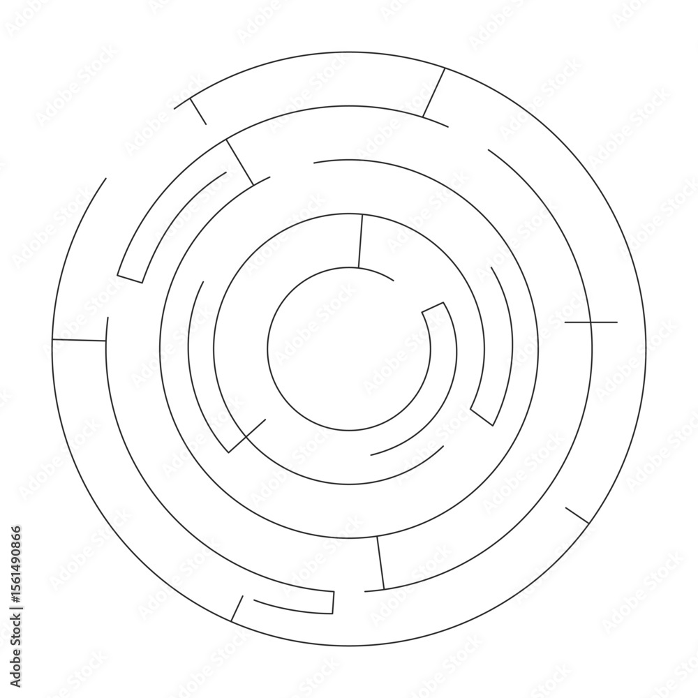 Aufkleber circular maze puzzle with paths 2d line object. logic game. complexity, problem-solving. complex rou