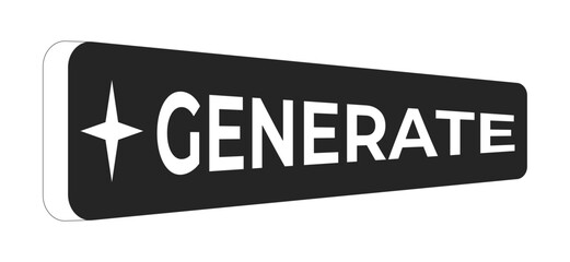 AI generate button 2D black filled object. Artificial intelligence output prompt. Action. Input ui element algorithm. Start command isolated clipart vector ink item. Monochrome spot illustration