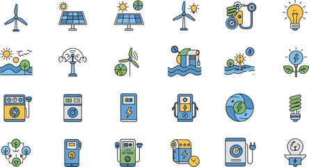Renewable Energy Icons Sustainable Power Solutions Graphics