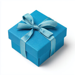 Stunning Light Blue Gift Box with Elegant Ribbon , PNG isolated cut out image