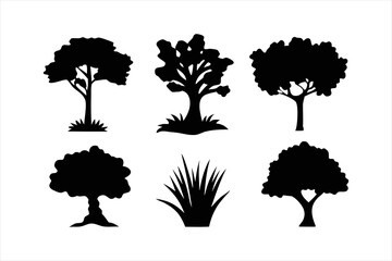 Deciduous Tree Silhouette with Grass - Nature Vector Element