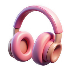 Stylized pink headphones with a smooth glossy finish isolated on transparent background