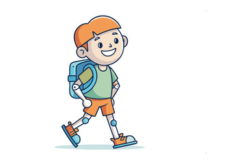 Fototapeta premium Happy Student Walking to School: A cheerful student walks to school, embodying the enthusiasm of learning, with backpack slung over the shoulder.