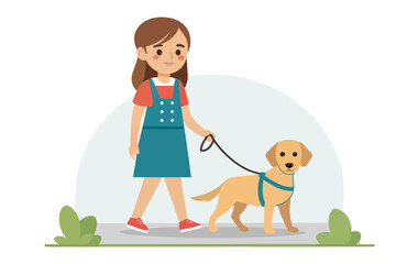 Girl Walking a Dog: A heartwarming scene of a young girl taking her canine companion for a stroll, a tender moment that captures the essence of companionship and outdoor adventure.