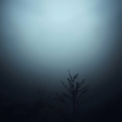 Foggy branches against soft blue gradient mist silhouette
