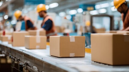 Diverse Workers Packing Cardboard Boxes in Large Warehouse for Shipping.