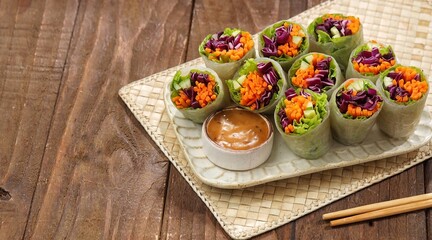 Vietnam Spring Roll. Vietnamese spring rolls, summer spring rolls, or salad spring rolls, a traditional dish in Vietnamese cuisine consisting of pork, shrimp, vegetables, bún, and other ingredients wr