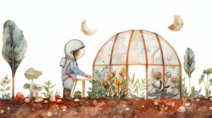 watercolor painting style Martian botanist