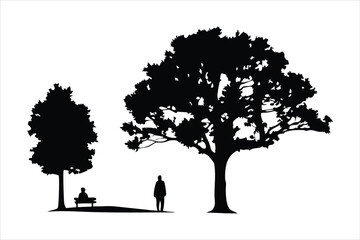 Person Walking Alone with Tree Silhouette - Nature and Solitude