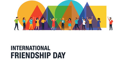 Diverse Group of People Celebrating International Friendship Day with Raised Arms.