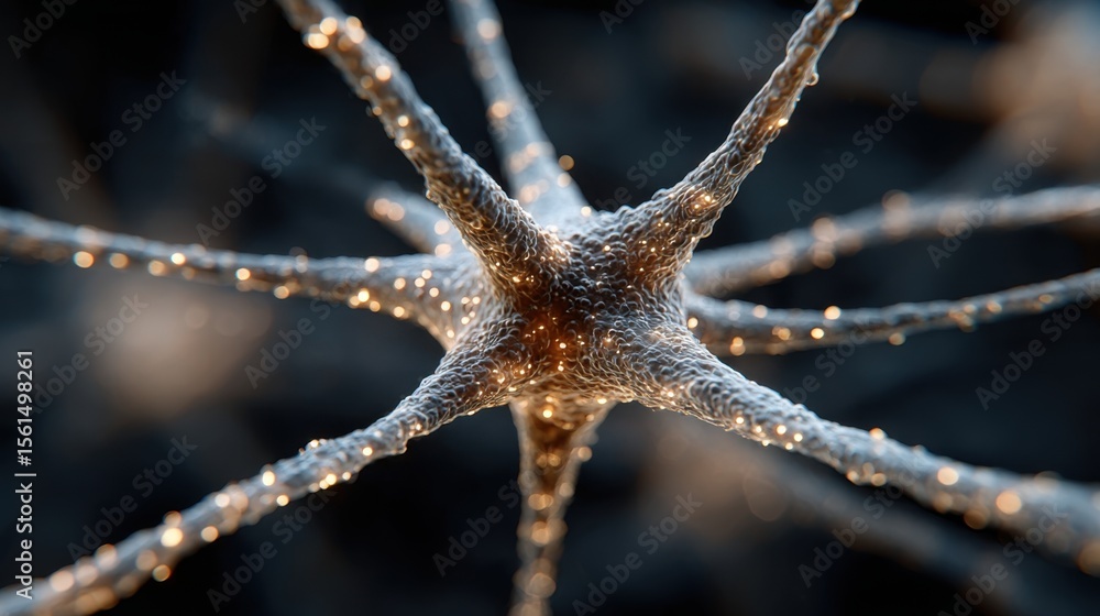 Poster neurons connecting in a detailed close-up view showcasing synaptic activities within the brain's int