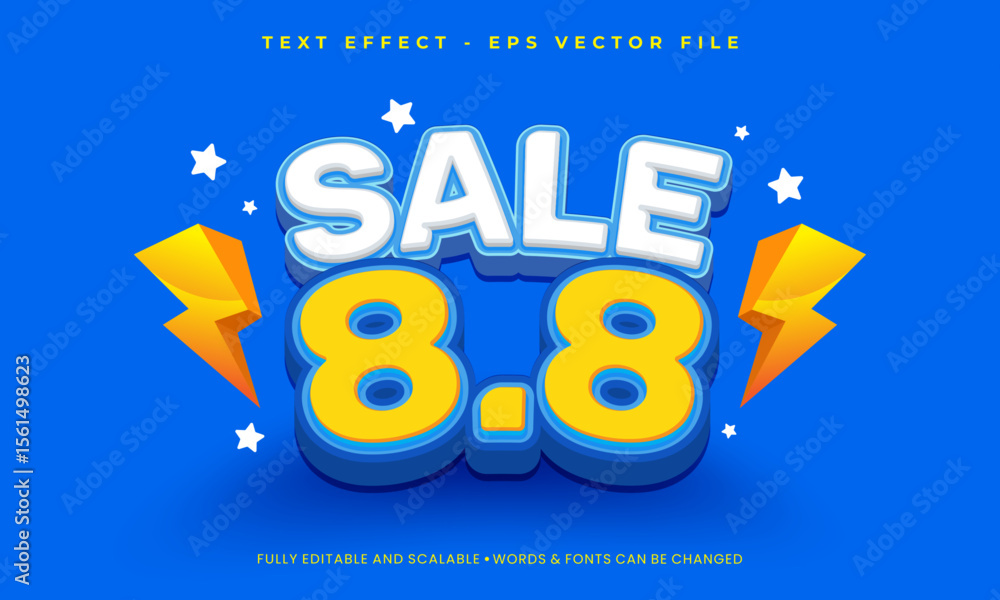 Fototapete editable 3d sale discount text effect vector. 8.8 august typography graphic style on blue background