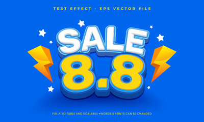 Editable 3D sale discount text effect vector. 8.8 August typography graphic style on blue background