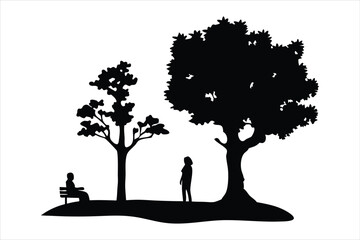 Person Walking Alone with Tree Silhouette - Nature and Solitude