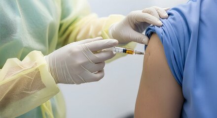 Healthcare Professional Administering a Vaccine Injection to Patient's Arm