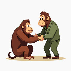 Cartoon Monkeys Shaking Hands: A Symbol of Cooperation and Agreement Illustration