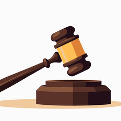 Illustration of a Wooden Gavel Striking a Sound Block, Symbolizing Law and Justice, with Cartoon Style