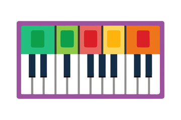 Colorful toy keyboard with brightly colored keys and purple border