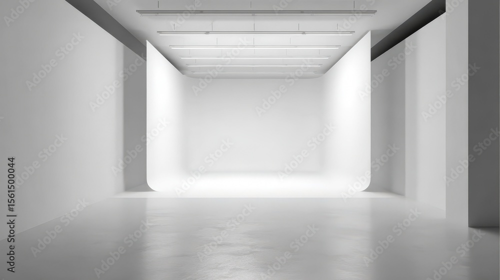 Poster modern empty white studio room with smooth walls and polished floor ideal for or filmmaking projects