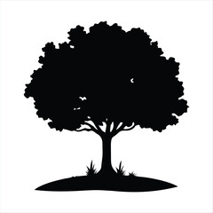Deciduous Tree Silhouette with Grass - Nature Vector Element